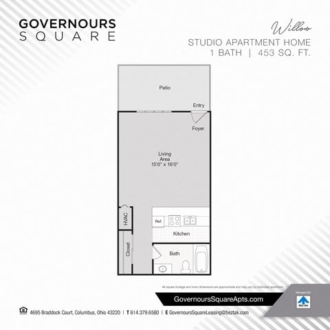 Floor plan for studio, 1 bath, 453 sqft